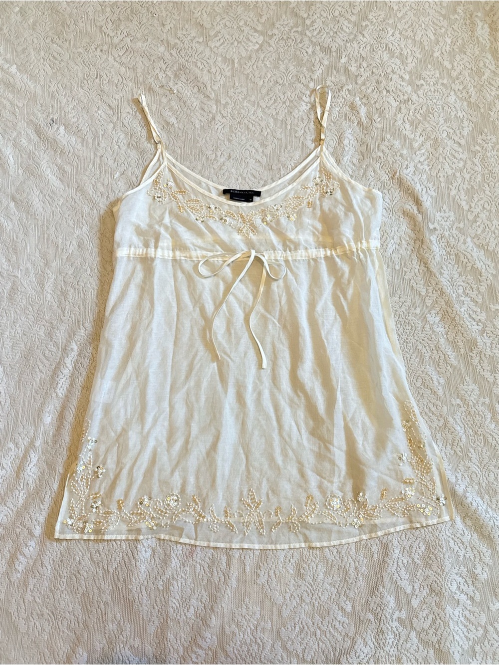 Vintage Y2K BCBG max azria sheer beaded baby doll tie tank